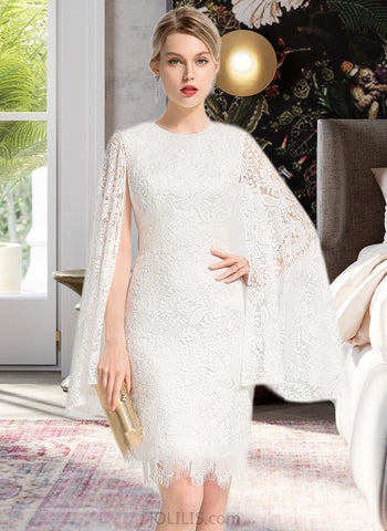 Joy Sheath/Column Scoop Neck Knee-Length Lace Wedding Dress UKP0013985