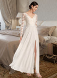 Millie A-Line V-neck Floor-Length Wedding Dress With Split Front UKP0013987