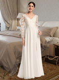 Millie A-Line V-neck Floor-Length Wedding Dress With Split Front UKP0013987