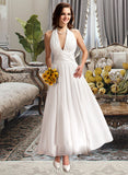 Chanel A-Line Halter Ankle-Length Chiffon Wedding Dress With Ruffle Bow(s) UKP0013988