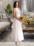 Chanel A-Line Halter Ankle-Length Chiffon Wedding Dress With Ruffle Bow(s) UKP0013988