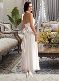 Chanel A-Line Halter Ankle-Length Chiffon Wedding Dress With Ruffle Bow(s) UKP0013988