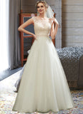 Miranda A-Line Illusion Court Train Wedding Dress With Lace Beading Sequins UKP0013989