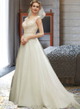 Miranda A-Line Illusion Court Train Wedding Dress With Lace Beading Sequins UKP0013989