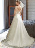 Miranda A-Line Illusion Court Train Wedding Dress With Lace Beading Sequins UKP0013989