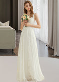 Nia A-Line V-neck Sweep Train Chiffon Lace Wedding Dress With Sequins UKP0013990