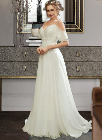 Kylee A-Line Sweetheart Court Train Wedding Dress With Ruffle Beading Sequins UKP0013993