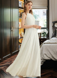 Ainsley A-Line Scoop Neck Floor-Length Chiffon Lace Wedding Dress With Pockets UKP0013995