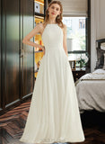 Ainsley A-Line Scoop Neck Floor-Length Chiffon Lace Wedding Dress With Pockets UKP0013995