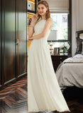 Ainsley A-Line Scoop Neck Floor-Length Chiffon Lace Wedding Dress With Pockets UKP0013995