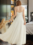 Ainsley A-Line Scoop Neck Floor-Length Chiffon Lace Wedding Dress With Pockets UKP0013995