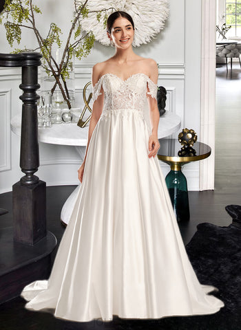 Dayanara Ball-Gown/Princess Sweetheart Chapel Train Wedding Dress With Sequins UKP0013996