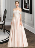 Adeline Ball-Gown/Princess Off-the-Shoulder Floor-Length Satin Wedding Dress With Sequins UKP0013997