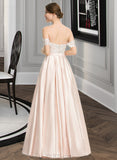 Adeline Ball-Gown/Princess Off-the-Shoulder Floor-Length Satin Wedding Dress With Sequins UKP0013997