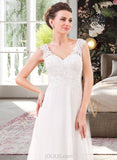 Rose A-Line V-neck Sweep Train Chiffon Wedding Dress With Lace Beading Sequins UKP0013999