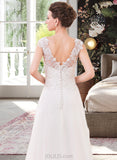 Rose A-Line V-neck Sweep Train Chiffon Wedding Dress With Lace Beading Sequins UKP0013999