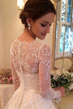 Charming V Neck Long Sleeves Sweep Train Lace Wedding Dresses