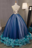 Ball Gown V Neck Sleeveless Appliqued Tulle Prom Dress Hot Quinceanera SJSP46YC47P