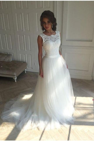 New Arrival Scoop Neck Wedding Dresses A Line Tulle Lace Up