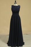 Open Back Scoop A Line Chiffon & Lace Bridesmaid Dresses