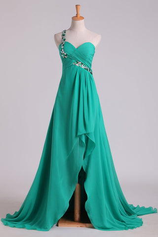 Prom Dresses One Shoulder With Beading/Sequins A Line Chiffon Asymmetrical