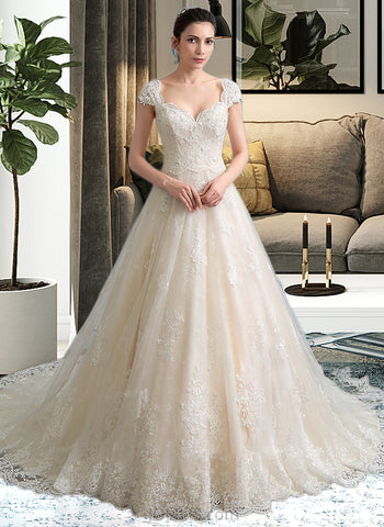 Chasity Ball-Gown/Princess Sweetheart Cathedral Train Tulle Lace Wedding Dress With Beading Sequins UKP0014001