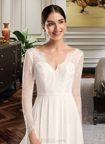 Delilah A-Line V-neck Sweep Train Wedding Dress UKP0014002