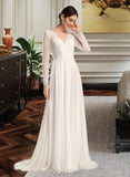 Delilah A-Line V-neck Sweep Train Wedding Dress UKP0014002