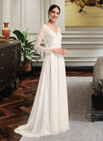 Delilah A-Line V-neck Sweep Train Wedding Dress UKP0014002