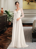 Delilah A-Line V-neck Sweep Train Wedding Dress UKP0014002