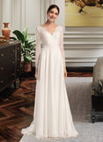 Delilah A-Line V-neck Sweep Train Wedding Dress UKP0014002