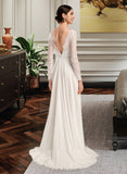 Delilah A-Line V-neck Sweep Train Wedding Dress UKP0014002