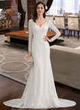 Maisie Trumpet/Mermaid V-neck Court Train Lace Wedding Dress UKP0014004