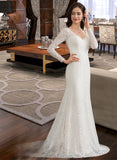 Maisie Trumpet/Mermaid V-neck Court Train Lace Wedding Dress UKP0014004