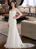 Maisie Trumpet/Mermaid V-neck Court Train Lace Wedding Dress UKP0014004