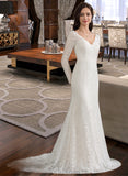 Maisie Trumpet/Mermaid V-neck Court Train Lace Wedding Dress UKP0014004