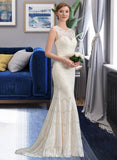 Cara Trumpet/Mermaid Scoop Neck Sweep Train Lace Wedding Dress UKP0014006