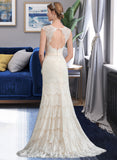 Cara Trumpet/Mermaid Scoop Neck Sweep Train Lace Wedding Dress UKP0014006