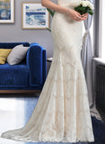 Cara Trumpet/Mermaid Scoop Neck Sweep Train Lace Wedding Dress UKP0014006