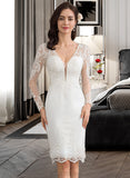 Lilith Sheath/Column V-neck Knee-Length Stretch Crepe Wedding Dress UKP0014008