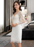 Lilith Sheath/Column V-neck Knee-Length Stretch Crepe Wedding Dress UKP0014008