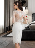 Lilith Sheath/Column V-neck Knee-Length Stretch Crepe Wedding Dress UKP0014008