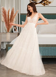 Gwendolyn A-Line V-neck Floor-Length Wedding Dress With Beading Sequins UKP0014009