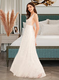 Gwendolyn A-Line V-neck Floor-Length Wedding Dress With Beading Sequins UKP0014009