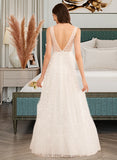 Gwendolyn A-Line V-neck Floor-Length Wedding Dress With Beading Sequins UKP0014009