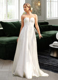 Lucy Ball-Gown/Princess Sweetheart Chapel Train Wedding Dress With Split Front UKP0014011