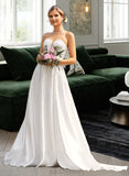 Lucy Ball-Gown/Princess Sweetheart Chapel Train Wedding Dress With Split Front UKP0014011