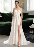 Lucy Ball-Gown/Princess Sweetheart Chapel Train Wedding Dress With Split Front UKP0014011