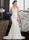 Alanna Trumpet/Mermaid V-neck Court Train Lace Wedding Dress UKP0014015