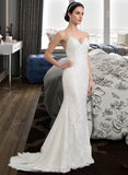 Alanna Trumpet/Mermaid V-neck Court Train Lace Wedding Dress UKP0014015